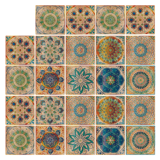 24 Pcs Mandala Style Tile Stickers, Peel and Stick Backsplash Tile Decals for Kitchen Bathroom Wall Furniture (Yellow, 6x6in)