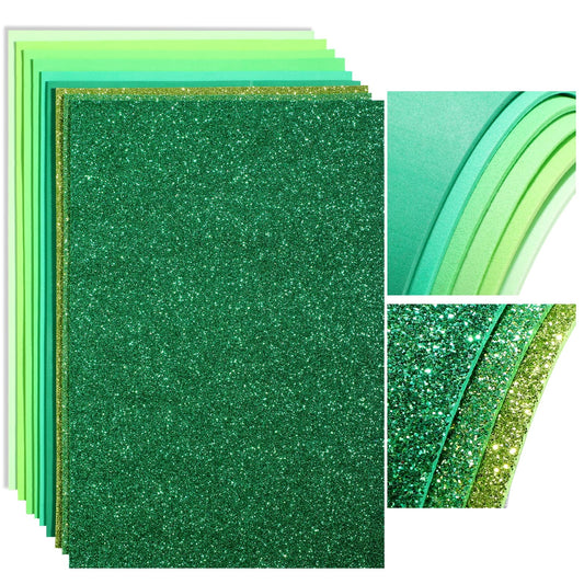 Feifeiya 48 Sheets EVA Glitter Foam Paper Crafts, A4 Cardstock Paper Assorted Colors Glitter Sparkles Foam Papers for St. Patrick's Day DIY Crafts Art Projects Cutters Card (Gradient Green)