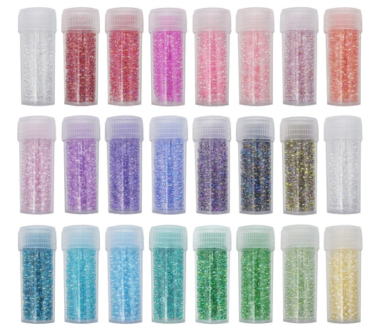 INSPIRELLE Size Almost Uniform 120 Gram 12/0 (2mm) Glass Round Seed Beads for Craft Jewelry Making, 24 Color-Lined Clear AB Colors