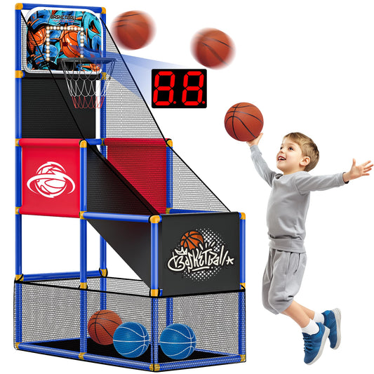 Kids Arcade Basketball Hoop Indoor Outdoor Single Shot Basketball Game for Toddler,Carnival Games Sport Gifts for Boys Girls Ages 3-8 Years Old,Ideal for Competition (Arcade Hoop with Scoring Modes)