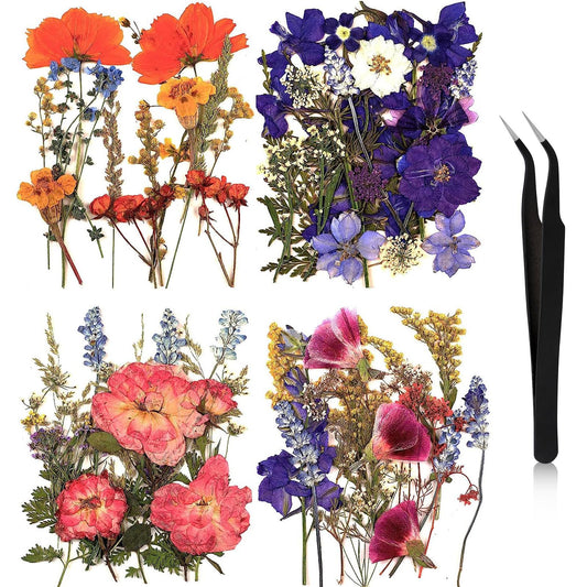 Nuanchu Dried Flower for Crafts Resin Pressed Flowers Bulk Dried Wildflowers Leave Natural with Tweezer for Resin Mold Scrapbooking Nail Soap Candle Making Cake Decorating DIY Christmas Craft Supplies