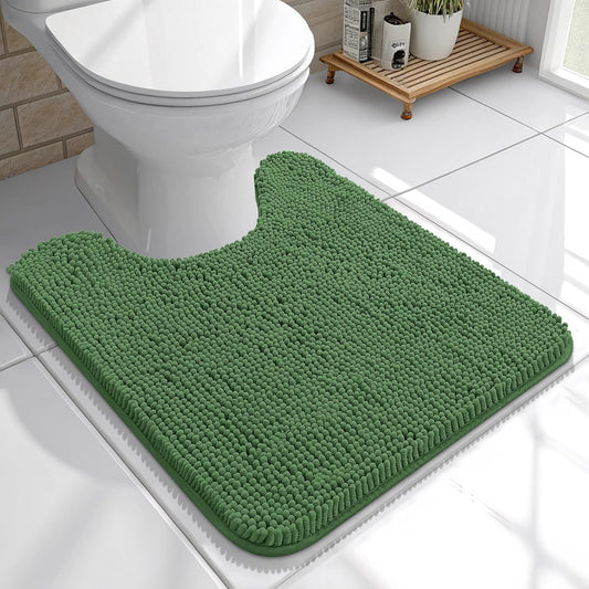 OLANLY U-Shaped Toilet Rugs - Extra Soft Absorbent Chenille Bath Mat | 20x20, Olive Green, Machine Washable