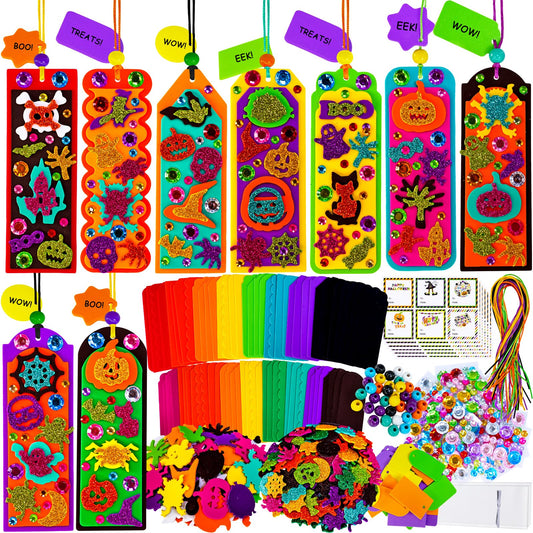 Winlyn 36 Sets Halloween Craft Kits Fall Kids Crafts DIY 3D Halloween Bookmarks Art Sets Monster Jack-O'-Lantern Foam Stickers Arts and Crafts for Kids Classroom Activities Trick-or-Treat Party Favors