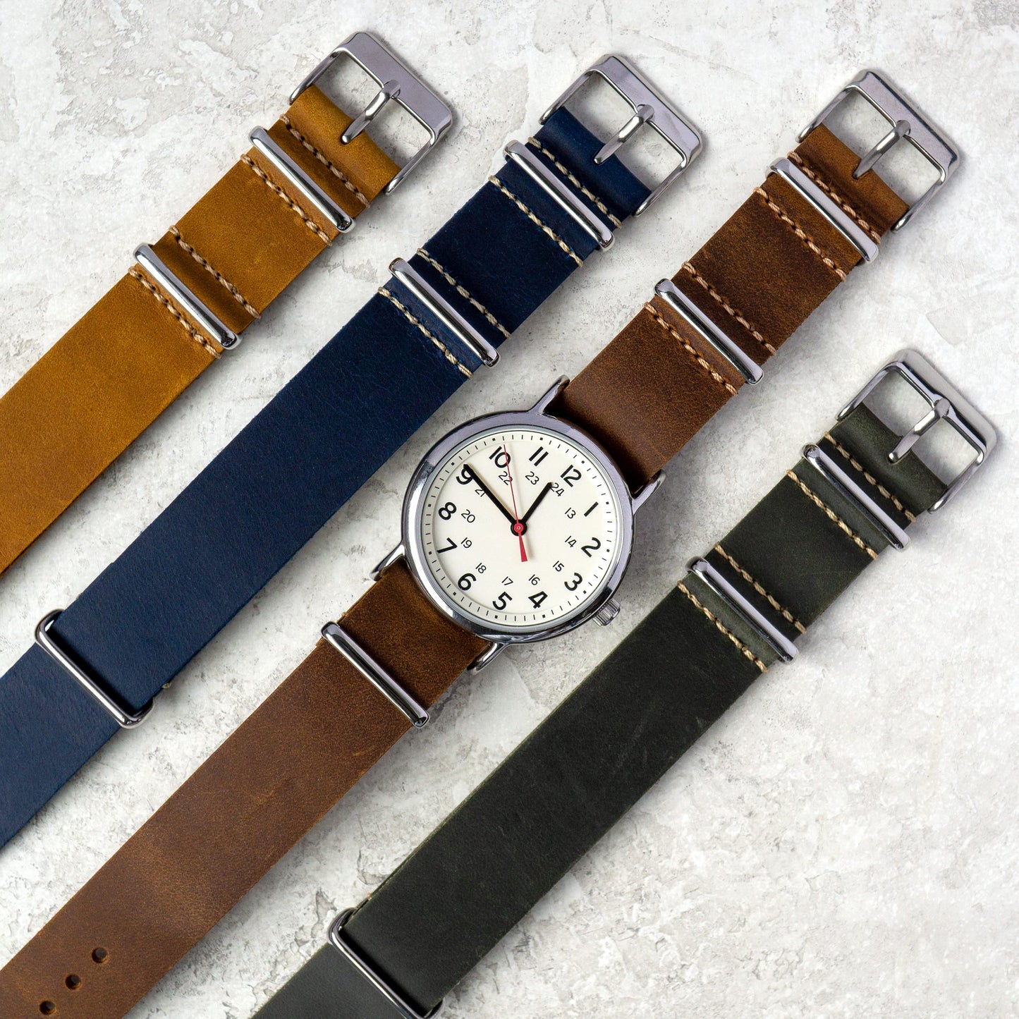 Benchmark Basics Leather Watch Band - Crazy Horse Oiled Leather One-Piece Watch Straps for Men & Women - 24mm, Oxblood PVD