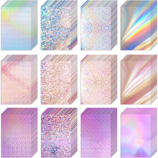 Kosiz 100 Sheets Metallic Holographic Card Stock Shiny Glitter Cardstock Iridescent Mirror Paper 8.5 x 11'' 250 GSM Thick Mixed Color Foil Paper for Scrapbook Letter Poster Craft(Iridescent)