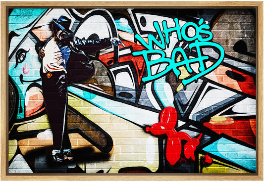 SIGNWIN Framed Canvas Wall Art Michael Jackson Who's Bad Abstract Painting Graffiti & Street Art Famous People Pop Art Modern Urban Multicolor for Living Room, Bedroom, Office - 16"x24" Natural
