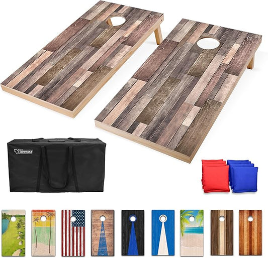 GoSports 4 x 2 ft Regulation Size Wood Cornhole Boards - 10 Vintage Wood Designs (Choose Your Style)