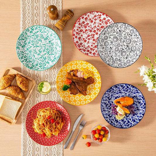 vancasso Ceramic Dinner Plates Set of 6, Large Vintage Plates 10.25 Inch Set of 6 for Kitchen, Porcelain Colorful Plates for Kitchen, Microwave Oven Dishwasher Safe, Vintage Gift, Muted