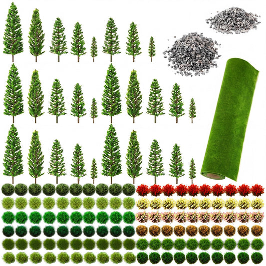 Ceenna 143 Pcs Miniature Model Trees Scenery Landscaping Kit Include Diorama Trees Artificial Grass Mat Pebbles Ho Scale Train Accessories for DIY Crafts Project Building Model Scenery Landscape