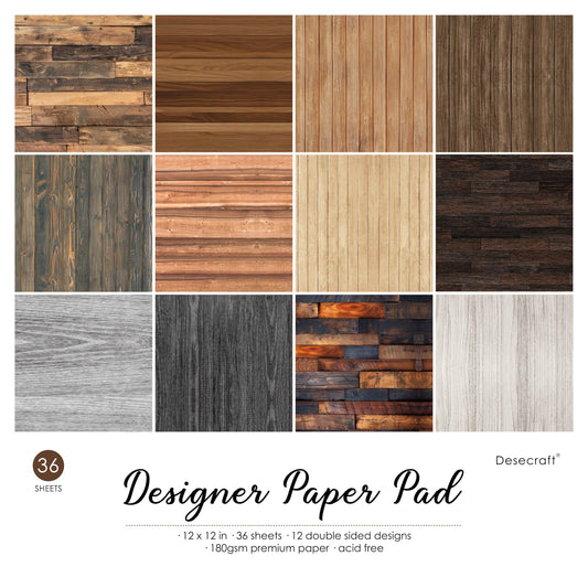 Desecraft Vintage Wood Texture 12x12 Scrapbooking Cardstock Decorative Paper for Card Making Background Origami Textured Decorative Scrapbook Paper Scrapbook Materials Supplies