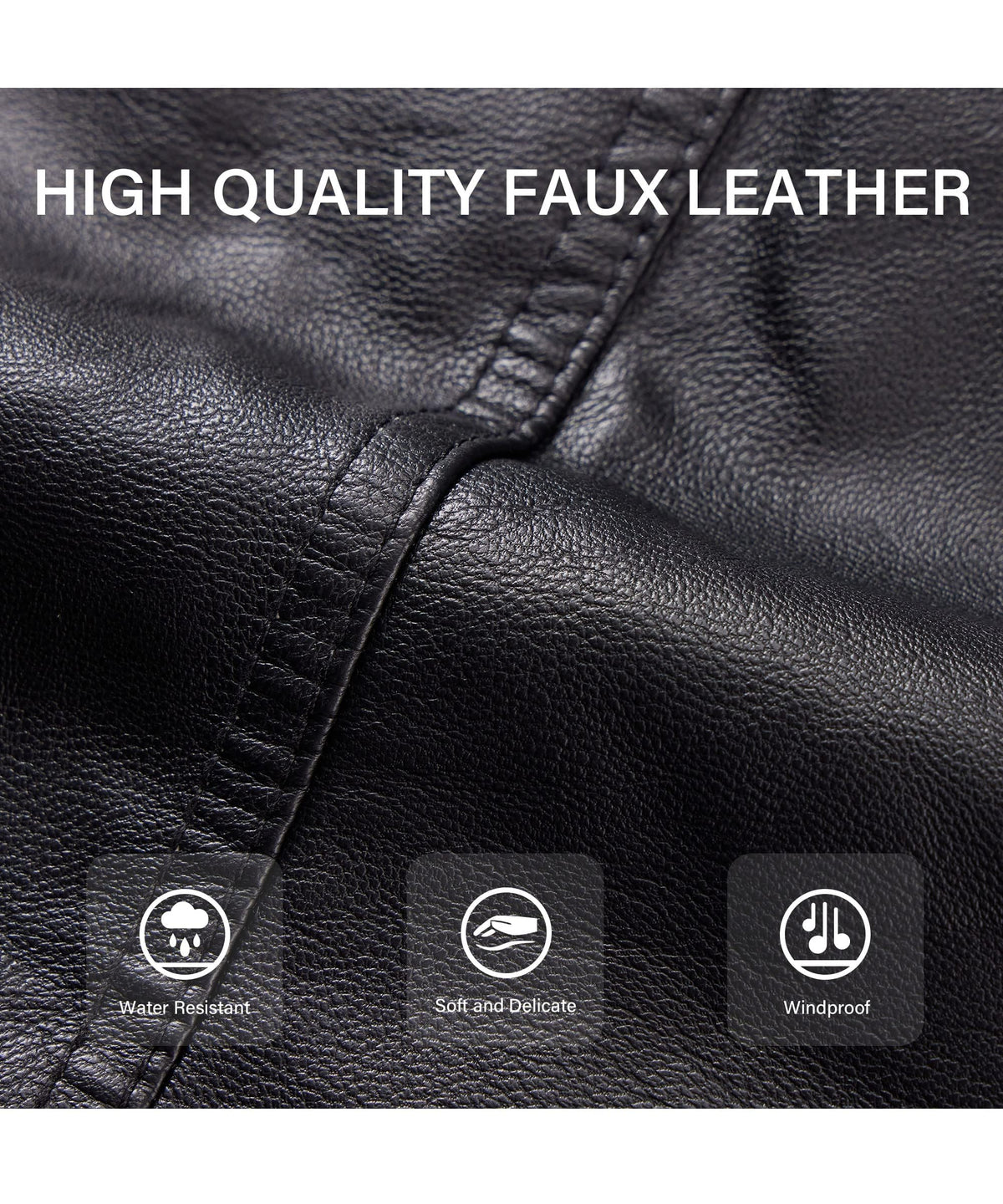 Bellivera Women's Faux Leather Short Jacket Moto Sherpa-Lined Coat with Removable Fur Collar 9201 Black XL