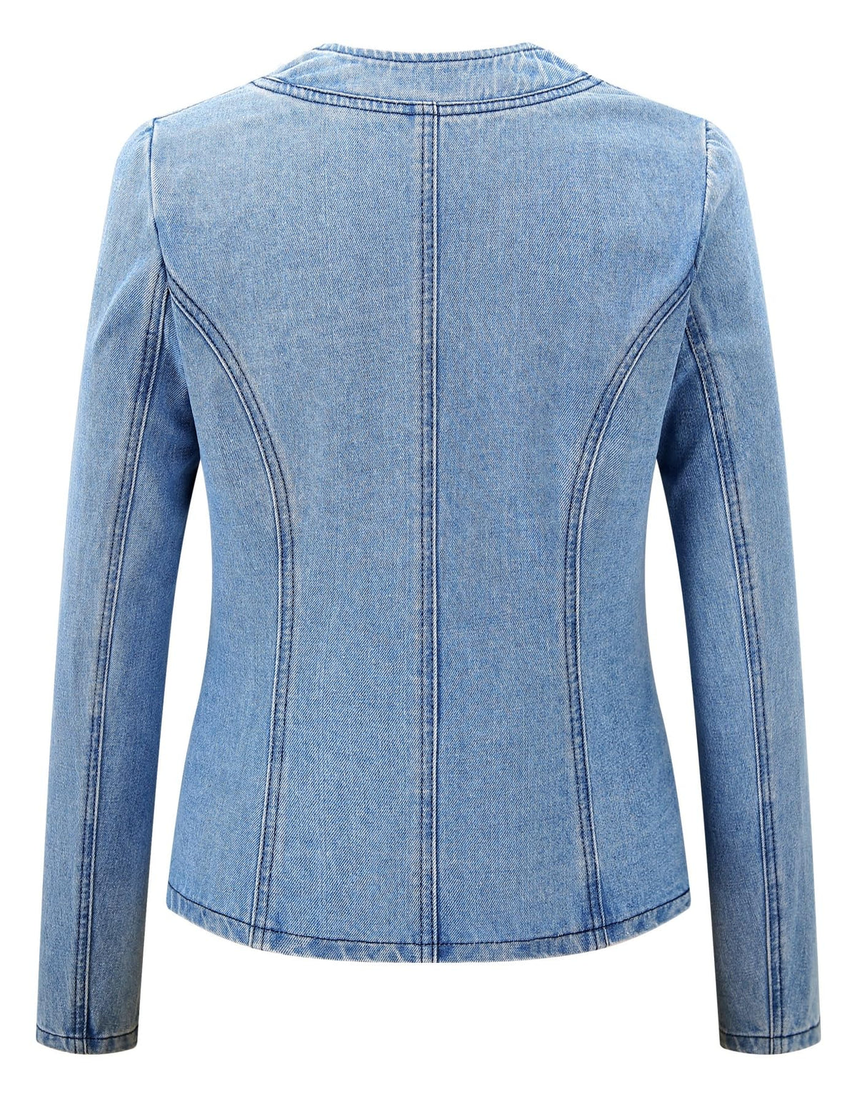 Kedera Women's Pearl Denim Jacket Long Sleeve Collarless Rivet Short Denim Coat with Pockets