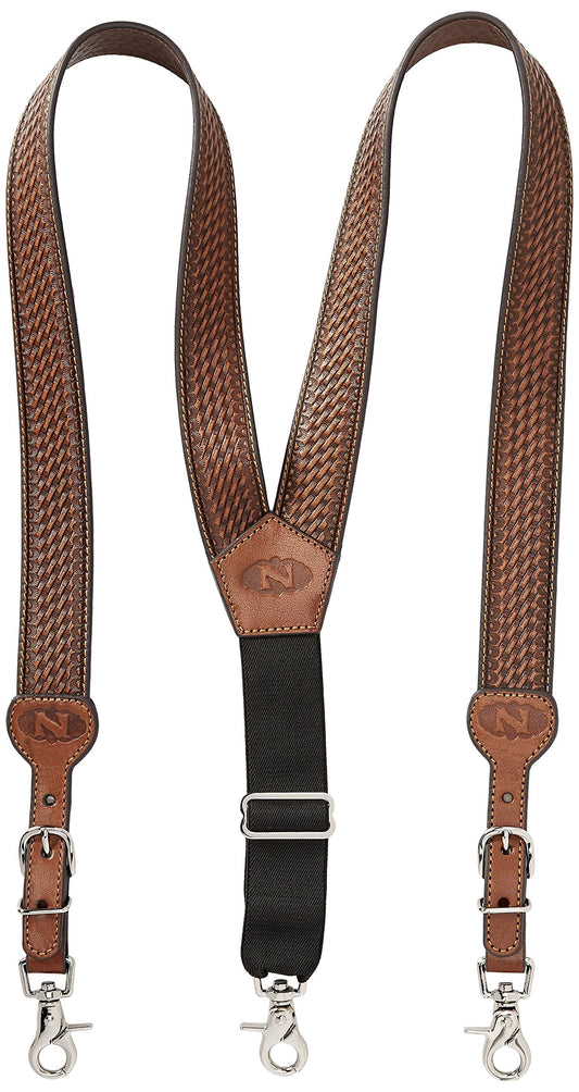 Nocona Belt Co. Men's Basic Basket Leather Suspender, tan, Large