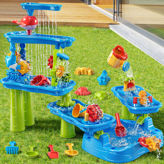 KIZONLY Water Table for Toddlers 1-3 3-5, 5-Tier Water Table for Kids with Sand Beach Toys, Water and Sand Sensory Table Beach Outdoor Birthday Gifts Toys for Kids Toddlers Age 3 4 5 6 7 8 Boys Girls