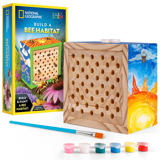 National Geographic Build a Bee Habitat Craft Kit for Kids – Paint & Build a House for Mason Bees, Outdoor Arts & Crafts, Nature Learning Activity, DIY Pollinator Garden Craft, Solitary Bee Hotel
