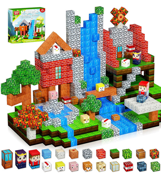 200PCS Magnetic Blocks, Magnetic Building Cube Toys for Kids, STEM Montessori Stacking, Sensory Education Toys for Toddlers Building World Set, Christmas Birthday Gifts for Kids Age 3 4 5 6 7 8 9 10