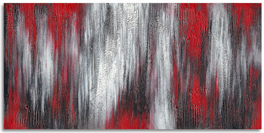 MyArton Textured Red Black White Abstract Canvas Wall Art Hand Painted Modern Decoration Oil Painting Picture Framed Ready to Hang 40x20inch for Living Room Bedroom Office Decor