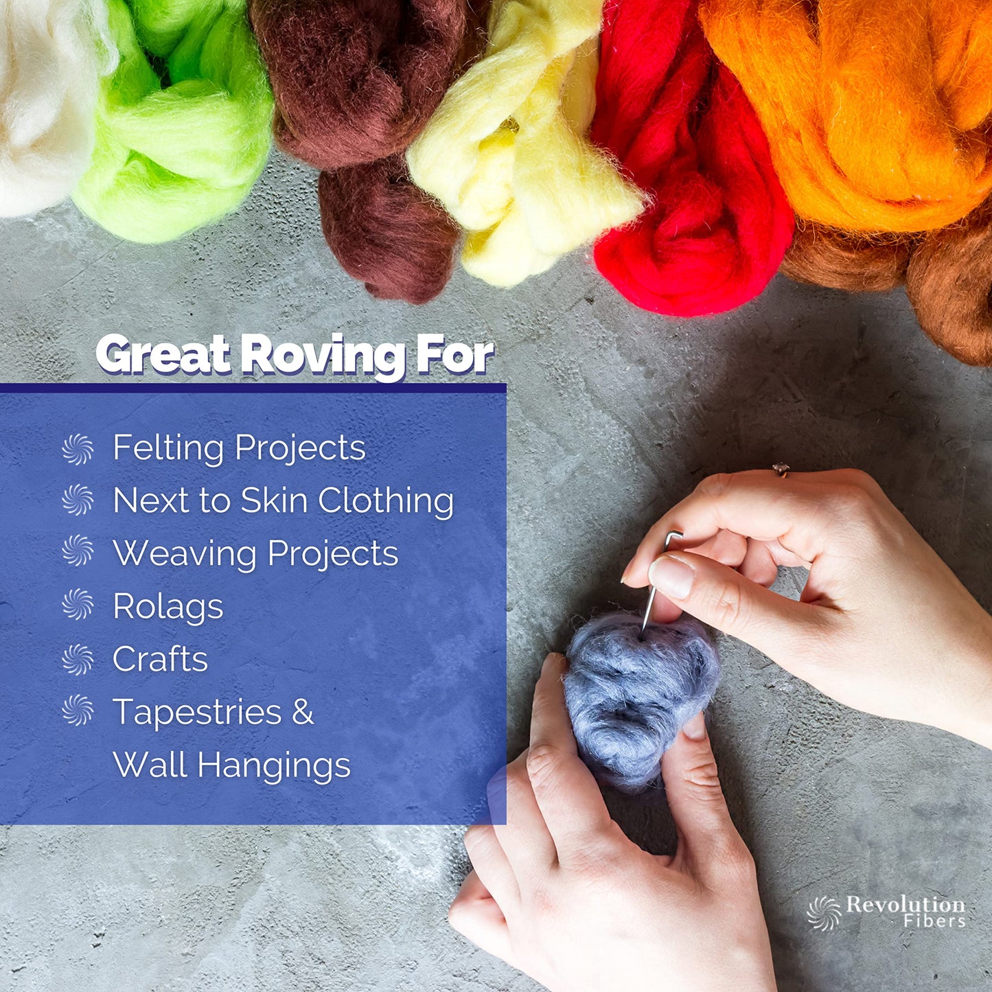 Revolution Fibers | Mixed Merino Wool Variety Pack | Perfect Wool Roving for Spinning, Needle Felting, Wet Felting, Weaving and Crafting (Spring Blossom (Multicolored), 250 Grams)