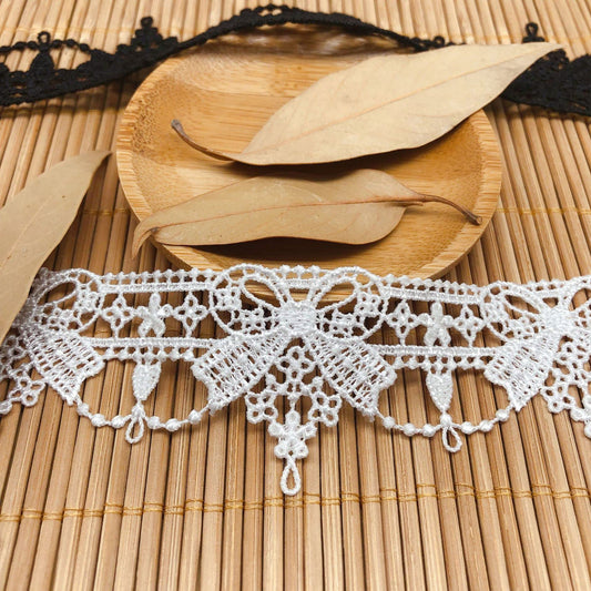 BZWKQA Lace Ribbon Trim - 3.6cm (1.4") Wide, 5 Yards - Embroidered Floral Lace for Wedding Dresses, DIY Crafts, Vintage Home Decor (White)