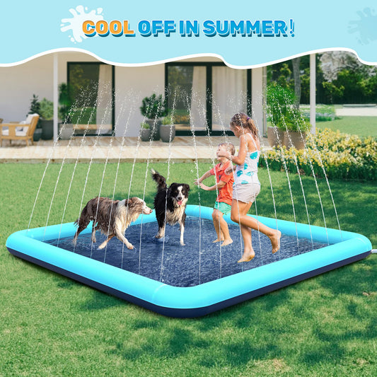 Bilibara 107'' Splash Pad for Dogs, Non-Slip Sprinkler for Kids, Square Splash Pad for Kids Ages 4-8, Splash Pads for Toddlers 1-3, Dog Sprinkler Shallow Pool, Outdoor Water Toys for Backyard, Teal