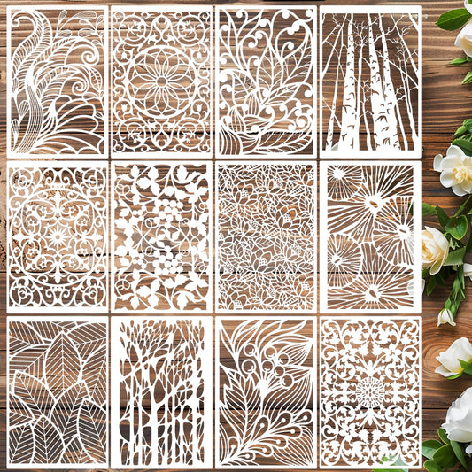 Stencils for Crafts Reusable Texture Stencils Floral Stencil Leaf Tree Templates for Painting on Wood Furniture
