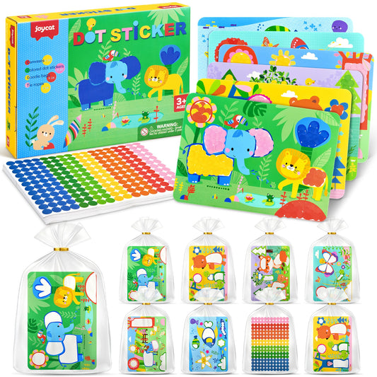 JoyCat 12 Pack Dot Art Craft Kits for Kids Party Favors, Mess-Free Dot Sticker Activity Set with 2400+ Stickers & Goodie Bags, Classroom Prizes, Treasure Box Toys, Goodie Bag Stuffers Ages 3-8