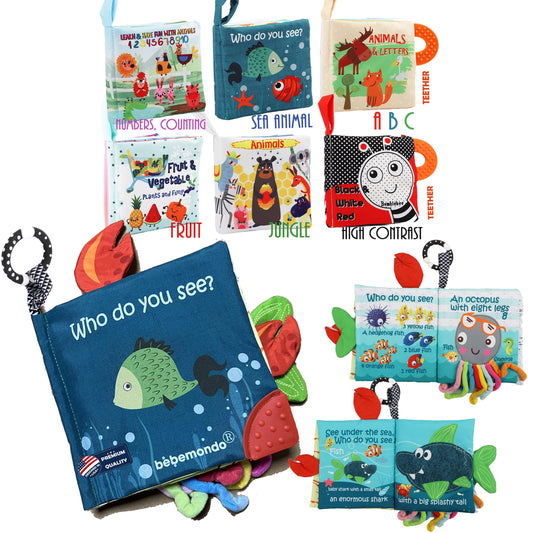 bebe mondo Fish Baby Crinkle Books with 6 PCs Educational Learning Toys for Newborn Babies Infants 0-6, 6-12 and 12-18 Months 1-2 Year Old