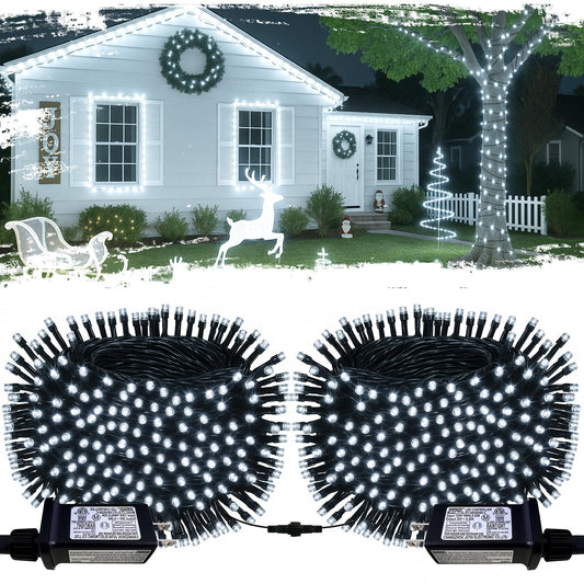 2-Pack Connectable 210FT 600LED Christmas String Lights Waterproof, Twinkle Lights with 8 Modes, Bright Indoor String Lights, String Lights Outdoor Green Wire for Holiday Party Christmas Decorations