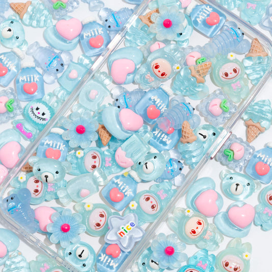 Decoden Charms 100PCS Mixed Kawaii Decoden Charms, Flatback Resin Charms for Crafts, Cabochon for DIY Projects, Slime Charms, Resin Art, Scrapbooking, Phone Case & Accessories, No Holes (Blue)