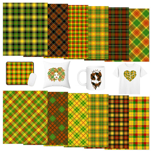 Tintnut African Plaid Sublimation Transfer Sheets - 12 Sheets 12"x10" Vintage African Plaid Pattern Sublimation Paper for DIY Crafts Gift Decor, Mugs, Tumblers, T-Shirts