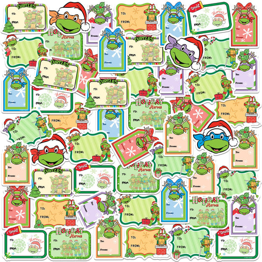 Teenage Mutant Ninja Turtles Christmas Labels 50-Count Holiday Vinyl Labels Variety Pack, Peel & Stick Waterproof Tags for Presents, Wrapping, Scrapbooking & Crafts