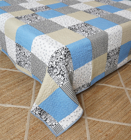 Sifyum Handmade 100% Cotton Quilted Throw Blanket (50x60) – Reversible Patchwork Kids Dohar & Adult Indian Quilt (Blue Patch, Baby Size Throw)