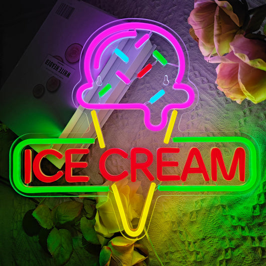 Ice Cream Neon Sign Light up Acrylic LED Lamp with USB Powered Ice Cream Letter Neon Light for Business Store Cafe Drink Shop Office Bedroom Restaurant Decor Adjust Brightness