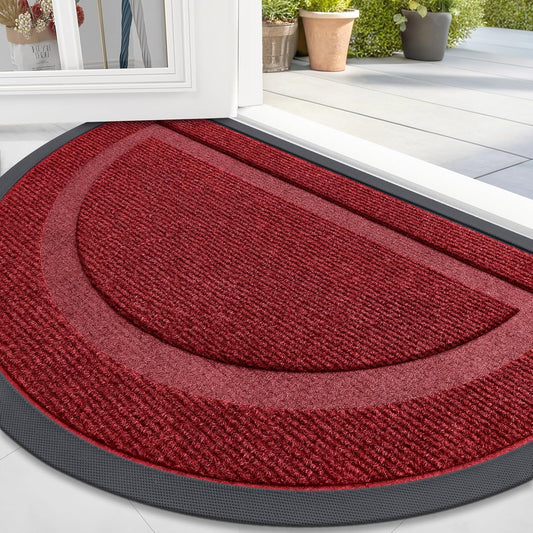 OLANLY Half Circle Door Mat - Waterproof All-Season Indoor/Outdoor Welcome Mat, 36x24, Wine Red