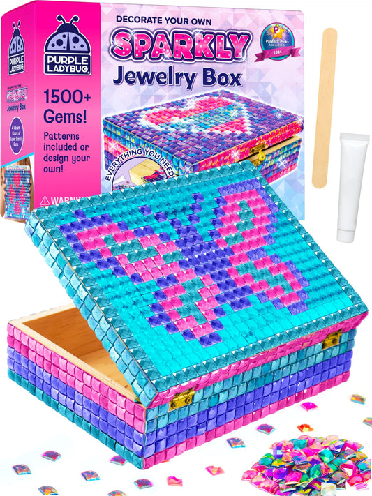 PURPLE LADYBUG Jewelry Box Craft for Girls 8-12 6-8 - Birthday Gift for 7 8 9 10 11 12 Year Old Girl, Fun Mosaic Arts and Crafts for Kids Ages 8-12, Girls Toys 8-10