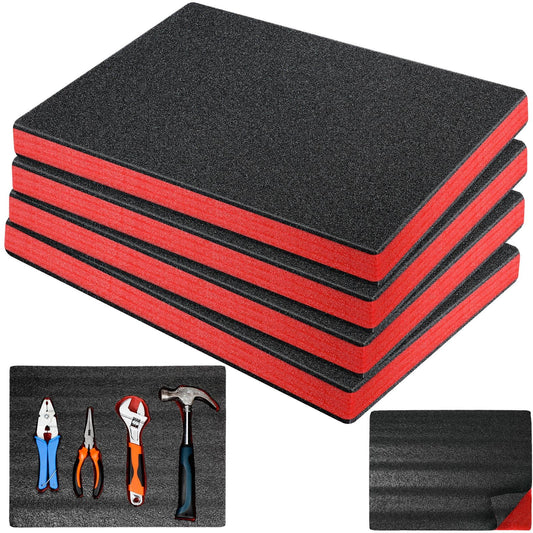 Outus 4 Pcs Cuttable Polyurethane Foam Pads Craft Foam Insert for Cases Packing Padding Camera Toolbox Storage(16 x 12 x 1 Inch,Red, Black)