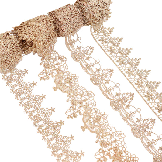Gold Lace Trim 4 Style Each 2Yards Gold Lace Ribbon Metallic Crafts Lace Floral Embroidery Trim for Home Decoration Garments Accessories AIETSYEI