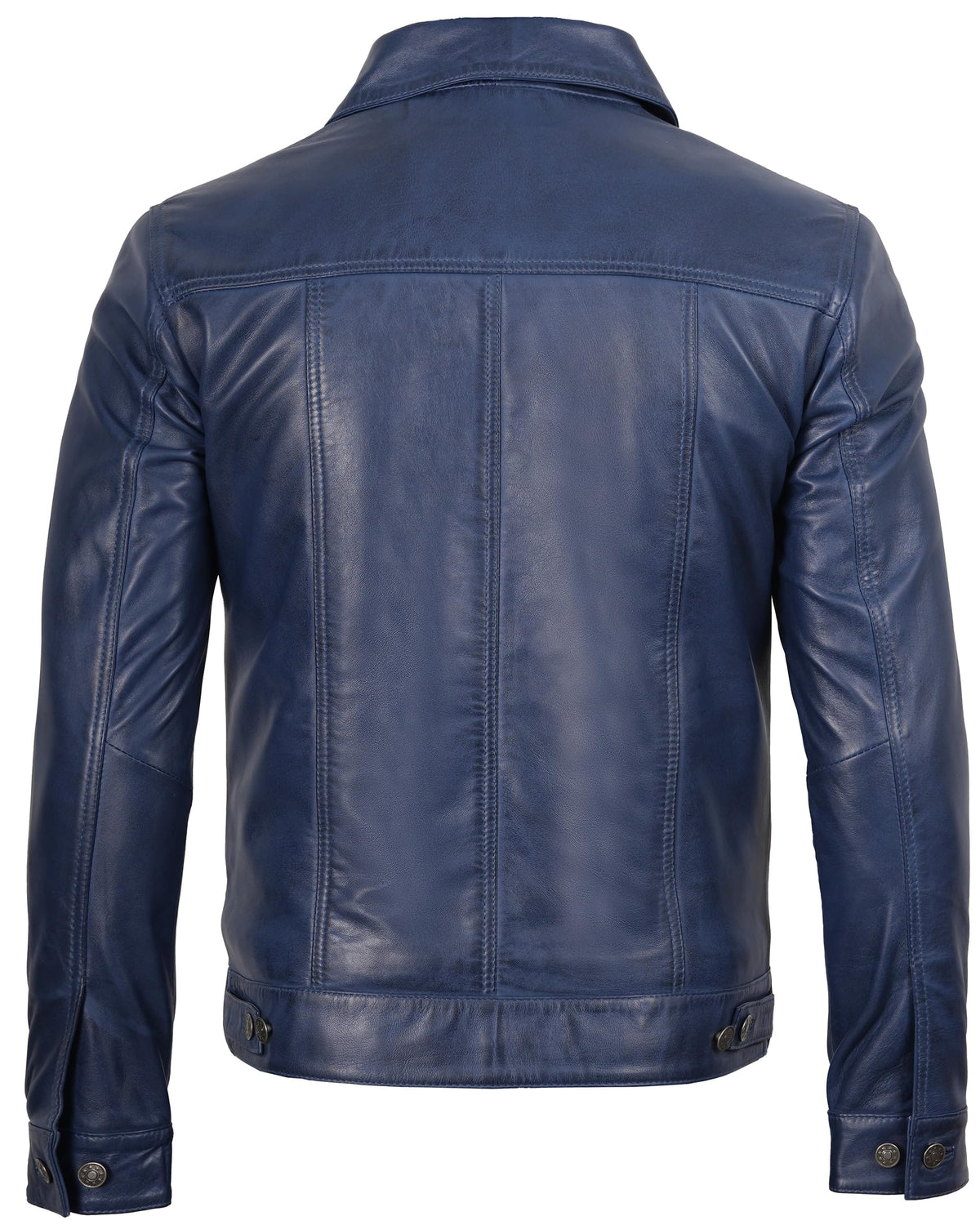 Decrum Men's Leather Jackets Shirt Vintage Collar | [1107333] Blue Frnando, M