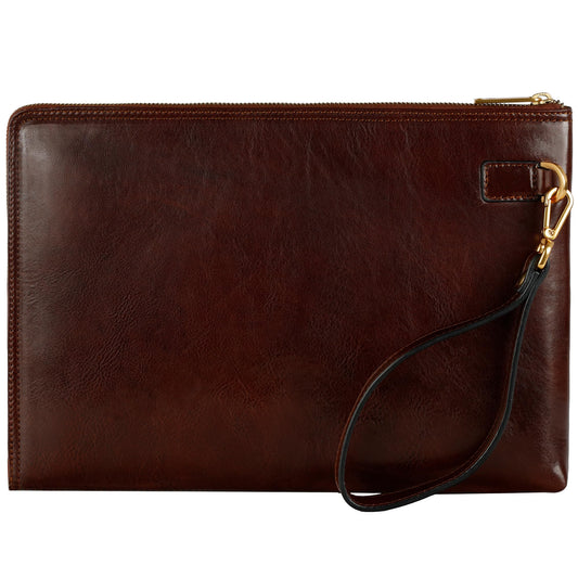 Time Resistance Leather Clutch for Men - Organizer Wrist Bag Briefcase - Handmade in Italy (Brown)