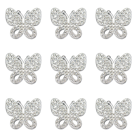 30PCS Alloy Rhinestone Butterfly Embellishment Stickers Handmade Hair Accessories for Sneakers, Clothes, Party Decorations, Gift Box, Dress, Home Decor (Silver)