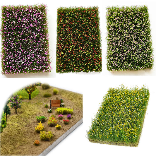 BraneGo Miniature Grass Tufts with Flowers, 4-Color Hand Torn Flower Clusters for Diorama, Model Train Scenery N & HO Scale, Wargaming Bases and Architectural Landscaping