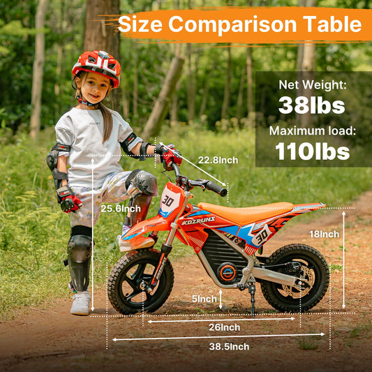Blissskip Electric Dirt Bike for Boys Girls Ages 3-8, 250W High Racing Competition Grade Motorcycle, Up to 15MPH 3 Speed Settings Balance Bike, 12IN Off-Road Tires & Advanced Shock Absorption, Orange