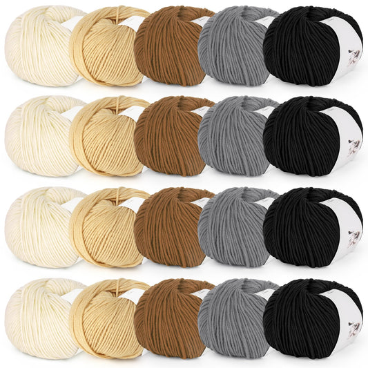 Katech 20 Skeins Cotton Yarn for Crocheting-55% Cotton 45% Acrylic-#3 DK (Light)-Super Soft Milk Cotton Yarn-Great Crochet and Knitting Starter Kit for Colorful Craft（Color D）