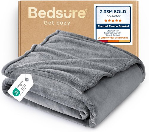 Bedsure GentleSoft Fleece Throw Blanket - XL Plush Cozy 300GSM Lightweight for Travel, Grey, 50x70 Inches