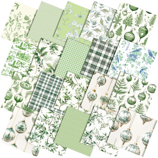 Oudain 60 Pcs 10 x 10 Inch Green Chinoiserie Quilting Fabric Squares Christmas Sage Greenery Fat Patchwork Precuts Pagoda Porcelain Plaid Fabric Bundles for Xmas DIY Craft Sewing Handmade Material