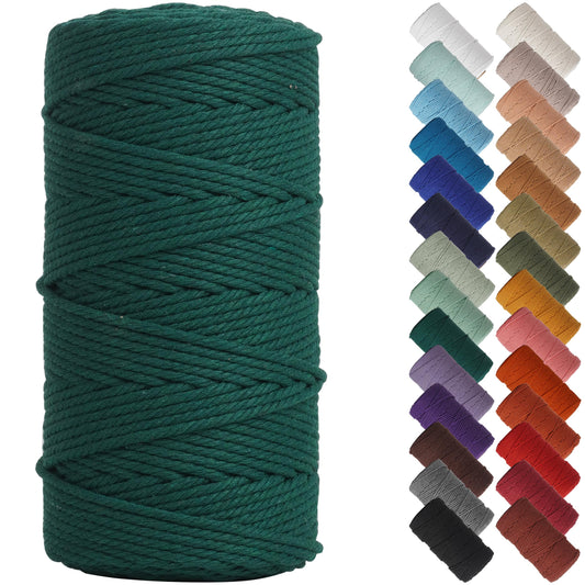 NOANTA Dark Green Macrame Cord 3mm x 220yards, Colored Macrame Rope Cotton Rope Macrame Yarn, Colorful Cotton Craft Cord for Wall Hanging, Plant Hangers, Crafts, Knitting