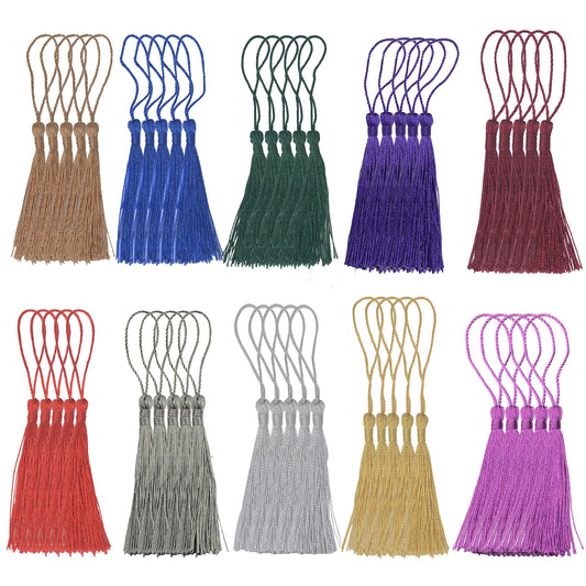 Makhry 100 Pieces Bookmark Tassels 13cm/5 Inch Colorful Silky Tassels with Loop Handmade Tassels for Crafts Jewelry Making DIY Art Projects School Supply 10 Colors（(Mixed 2 Dark)