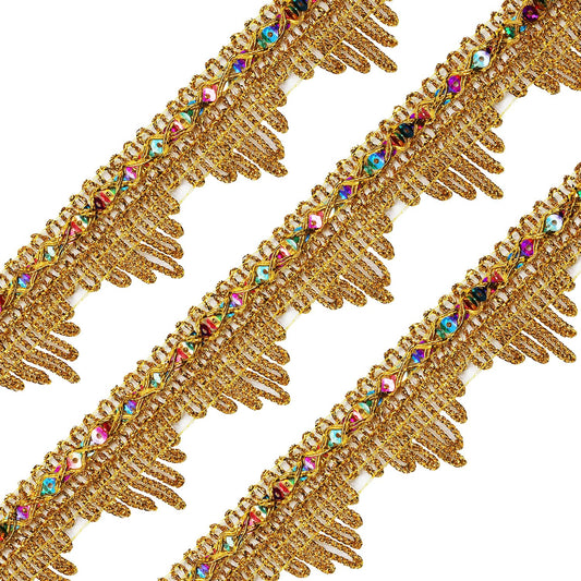 Length14 Yards，Width4cm/1.97Inch, Gold Sequin lace Trim Craft Ribbon Decorated Gimp Trim for Wedding Bridal, Performance Costumes or Jewelry, Crafts and Sewing （ Gold Sequin）
