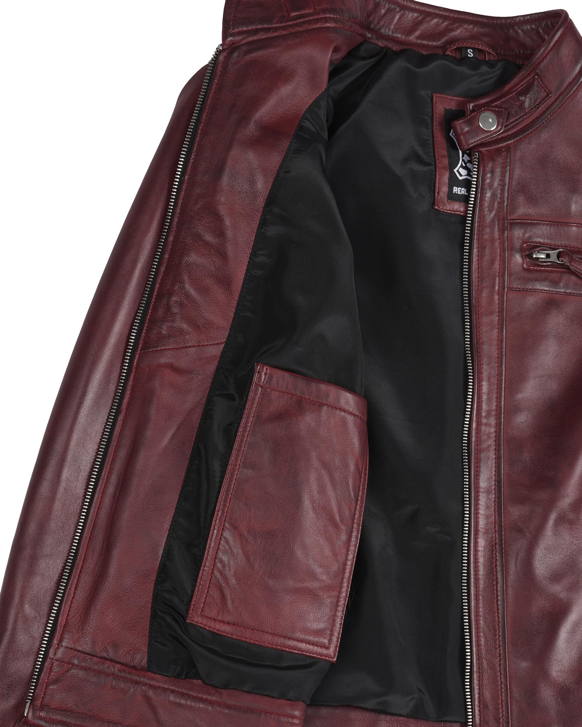 Decrum Burgundy Leather Jacket - maroon leather jacket | (N2) [1315914] Diamnd1 Burgundy, L