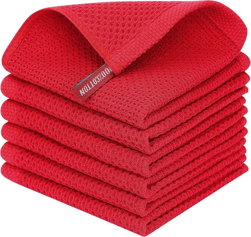 Homaxy 100% Cotton Dish Cloths - Ultra Soft, Absorbent & Quick Drying | 12x12 Inches, 6-Pack, Red